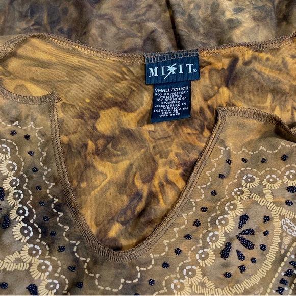 Mixit Brown Tie-Dye Blouse with Bead Embellishments - Size S - Picture 9 of 10